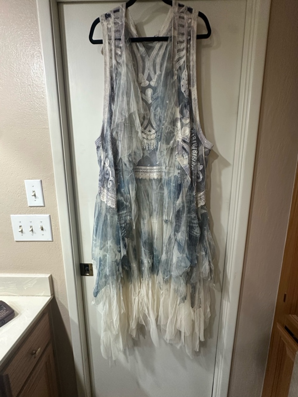 Boho Layered Maxi Vest in Blue and Cream with stars